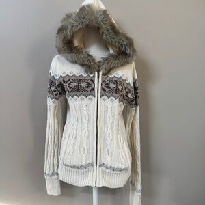 Y2K Aeropostale Faux Fur Hoodie Zip up Sweater Snowflake SnowBunny Bella Swan XL